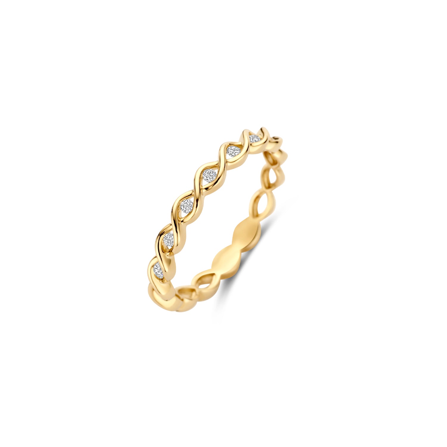 GIORO Treccia 585er Gelbgold Stapelring mit Zirkonia an Damenhand
