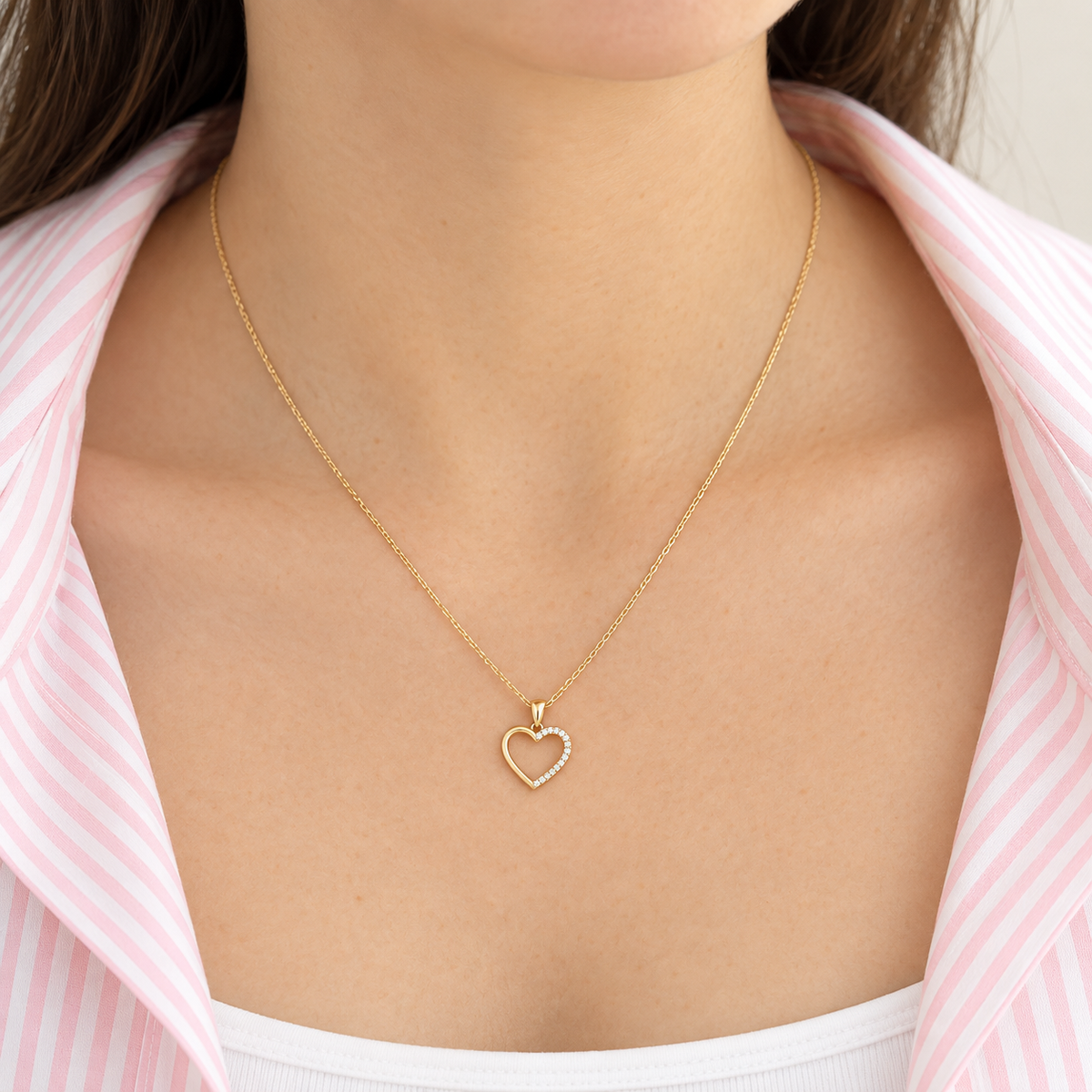 Herz-Halskette 585 Gelbgold oder Weißgold mit Brillanten 0,11 ct TW/SI – AMORA