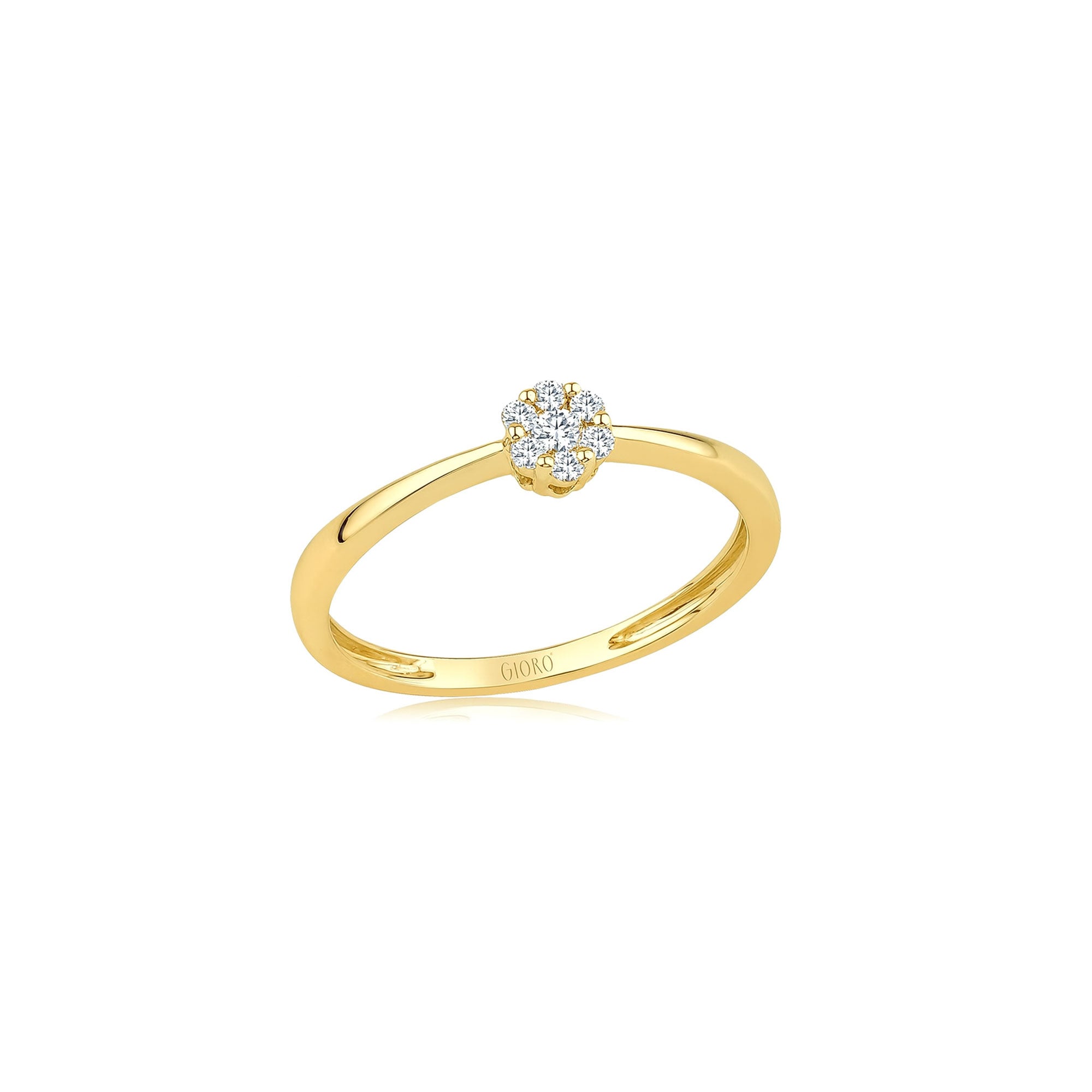 Verlobungsring GIORO Estelle aus 585 Gelbgold mit 7 Brillanten in Blütenfassung – eleganter, handgefertigter Premiumring