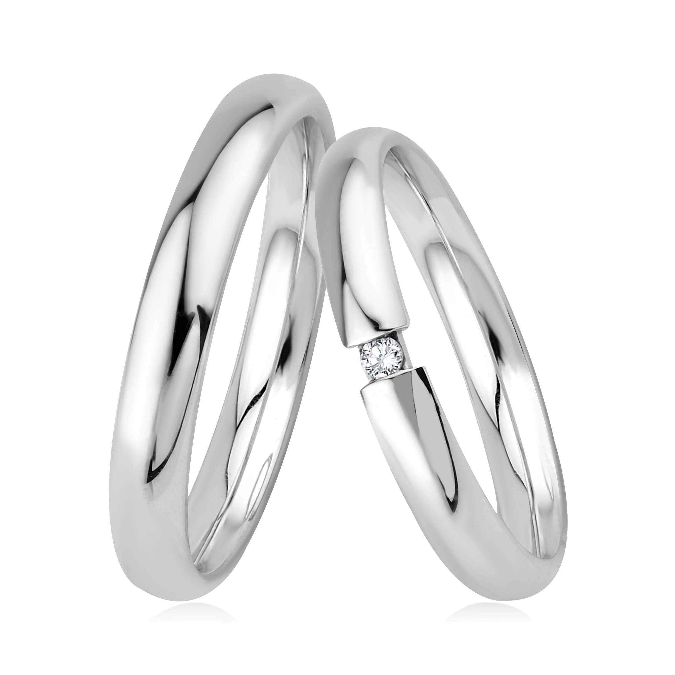 GIORO Belluno Eheringe Trauringe Hochzeitsringe massiv Weißgold *handgefasster Brillant* Paarpreis Echtes Gold