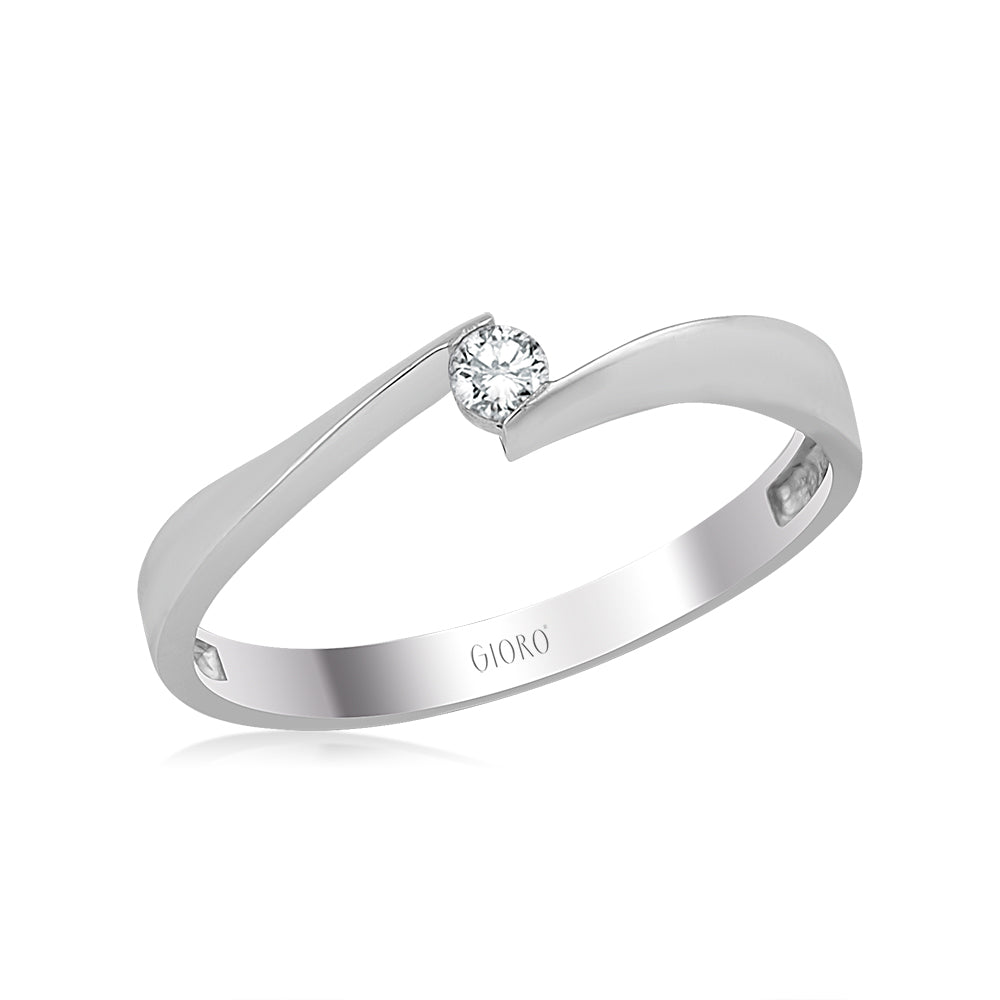 GIORO Adele Damen-Ring Verlobungsring in 585 Weissgold mit einem Swarovski Kristall