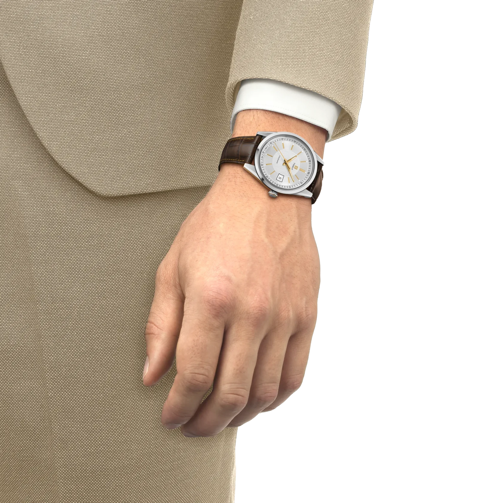 Tissot Visodate 39 mm Silber Leder Braun – Ref. T1574071603100