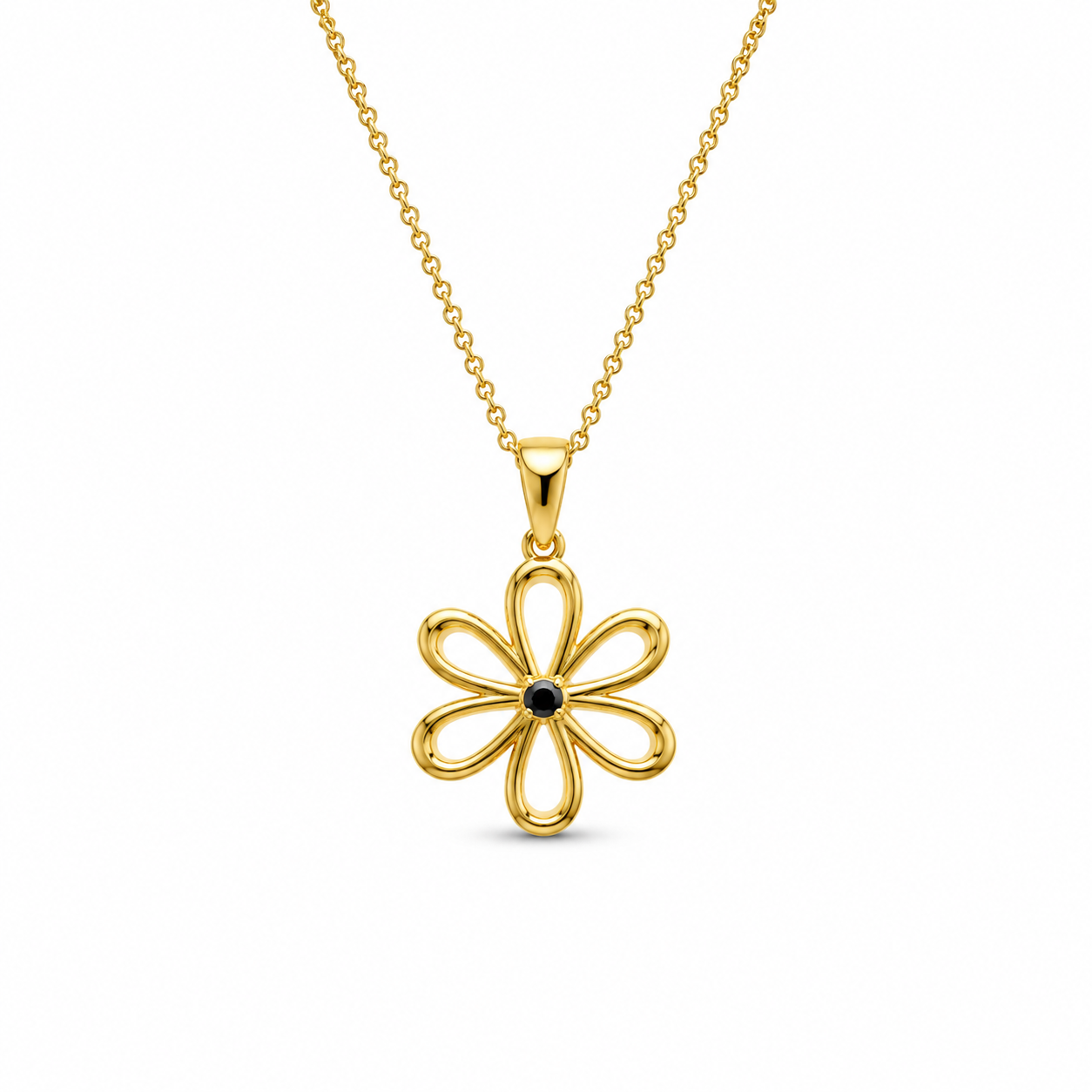 GIORO Fiorella Blütenkette aus 585 Gelbgold mit dunkelblauem Kristall