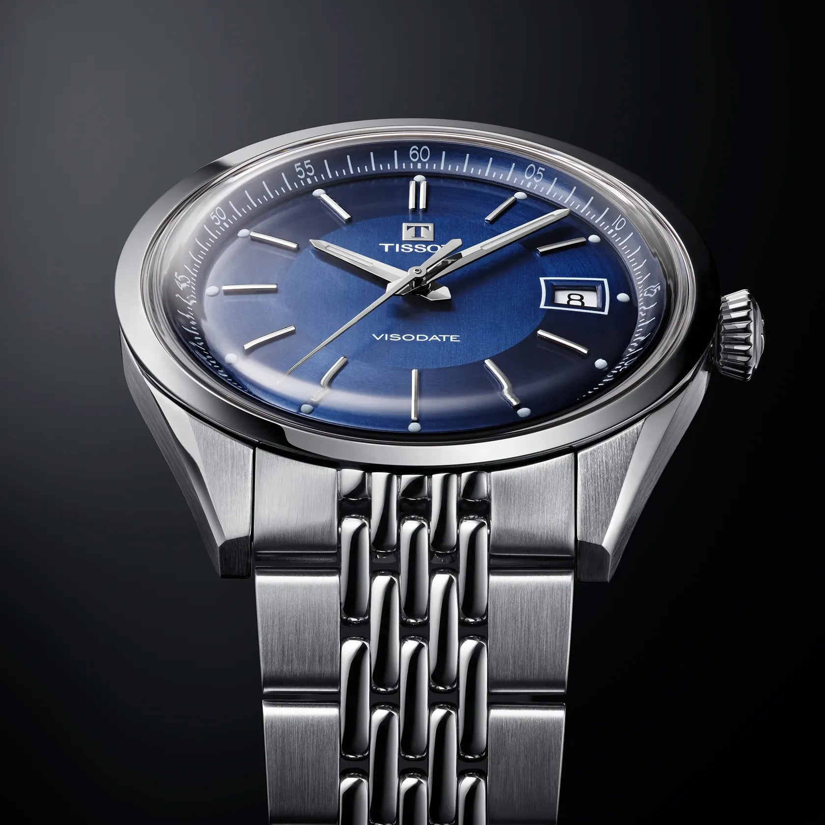 Tissot Visodate Powermatic 80 Automatik Uhr Blau 39 mm Edelstahl – Ref. T1574071104100