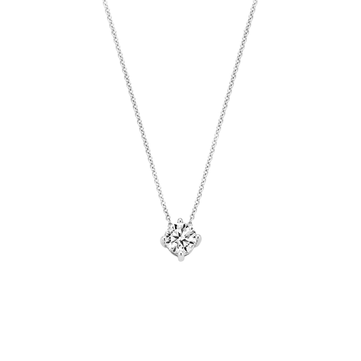 Halskette aus 585er Weißgold mit rundem Zirkonia-Anhänger in Chatonfassung, feine Ankergliedkette, Modell Velina von GIORO, Länge 42 cm