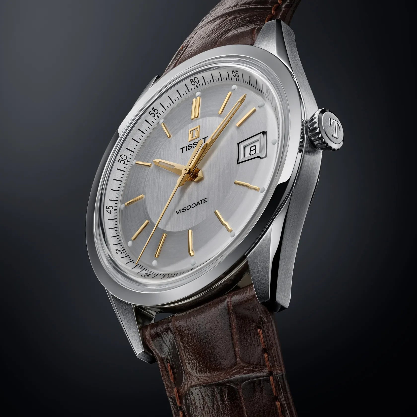 Tissot Visodate 39 mm Silber Leder Braun – Ref. T1574071603100