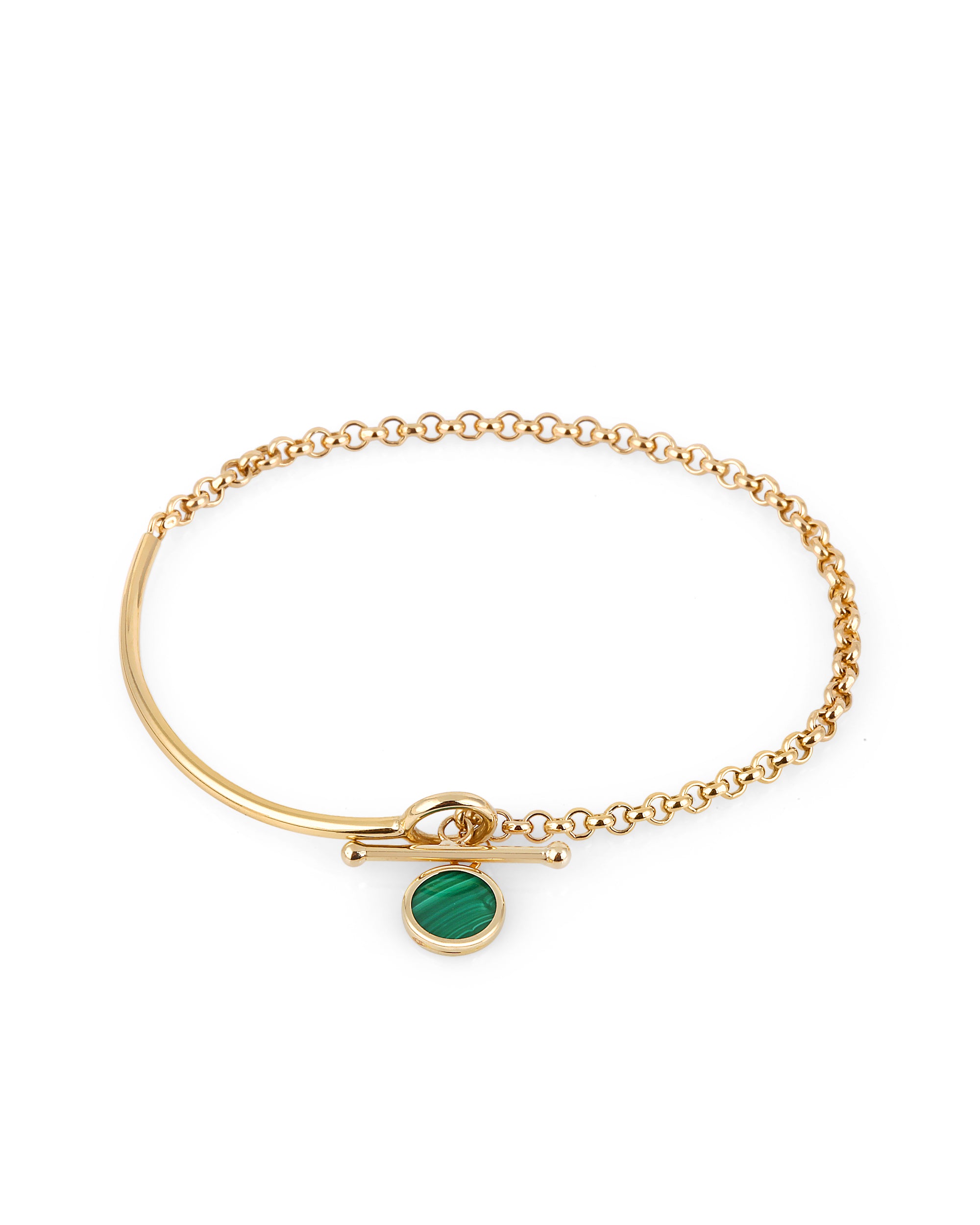 GIORO Armband Maja aus 585er Gelbgold mit handgefasstem Malachit und elegantem T-Stab-Verschluss